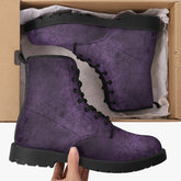 Purple Gothic Grunge Lace Up Combat Boots - Gothic Purple Boots (JPREG68)